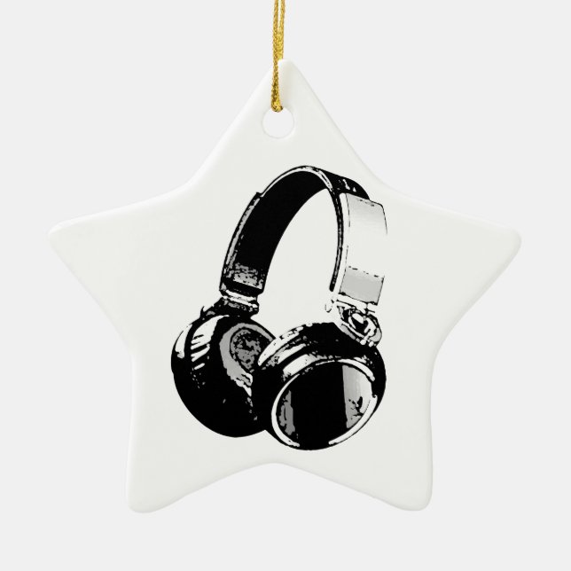 Schwarz-Weiß-Pop Art Headphone Keramikornament (Vorne)