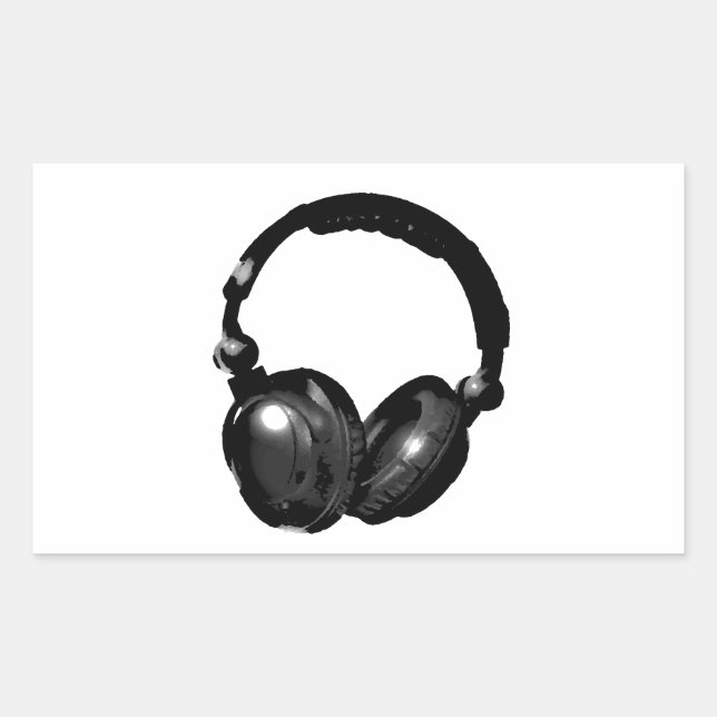 Schwarz-Weiß-Pop Art Headphone Rechteckiger Aufkleber (Vorderseite)