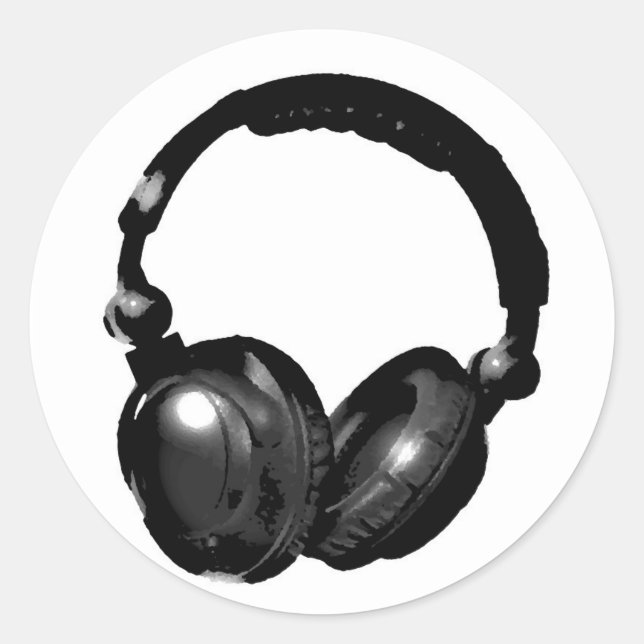 Schwarz-Weiß-Pop Art Headphone Runder Aufkleber (Vorderseite)