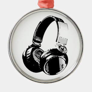 Schwarz-Weiß-Pop Art Headphone Silbernes Ornament