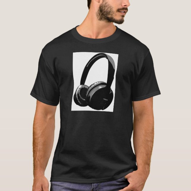Schwarz-Weiß-Pop Art Headphone T-Shirt (Vorderseite)