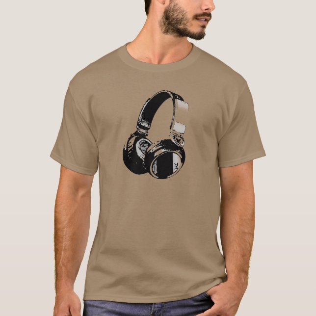 Schwarz-Weiß-Pop Art Headphone T-Shirt (Vorderseite)