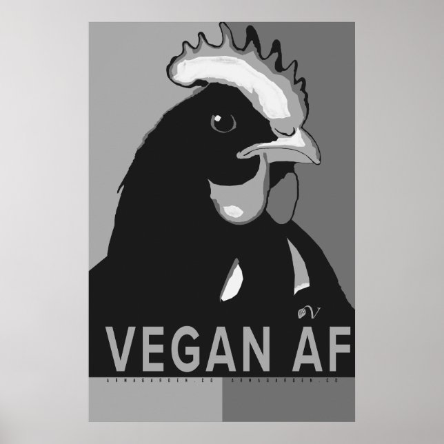 Schwarz-Weiß-Pop Art Hühnerposter Veganer AF Poster (Vorne)