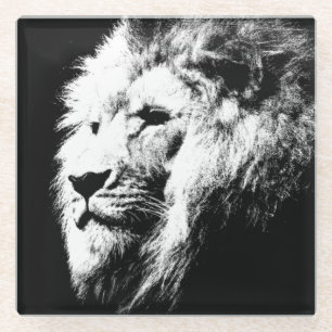 Schwarz-Weiß-Pop Art Lion Head Moderne Moderne Glasuntersetzer