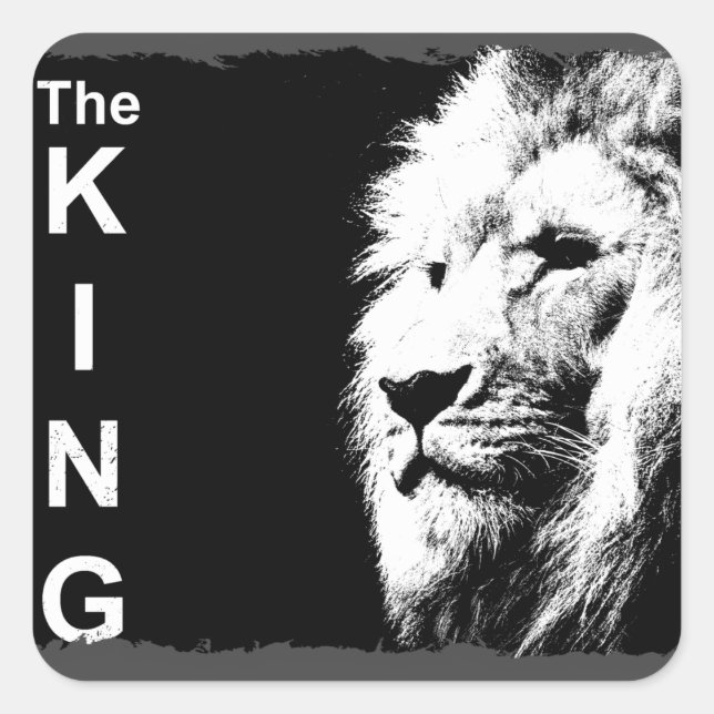Schwarz-Weiß-Pop Art Lion Head Trendvorlage Quadratischer Aufkleber (Vorderseite)