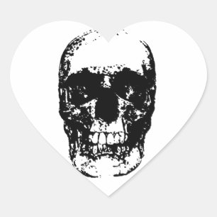 Schwarz-Weiß-Pop-Art-Schädel Herz-Aufkleber