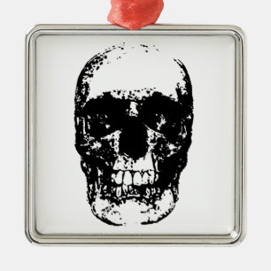 Schwarz-Weiß-Pop-Art-Schädel Silbernes Ornament