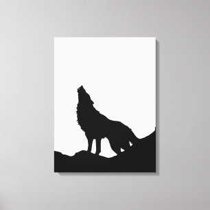 Schwarz-Weiß-Pop Kunst Wolf Howling auf dem Mond Leinwanddruck