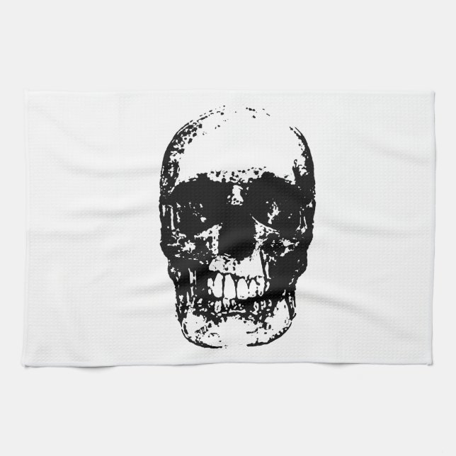 Schwarz-Weiß-Pop Skull Geschirrtuch (Horizontal)