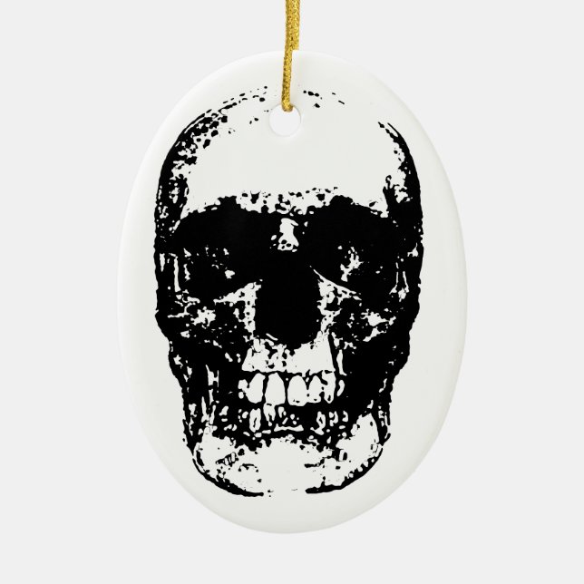Schwarz-Weiß-Pop Skull Keramik Ornament (Vorne)