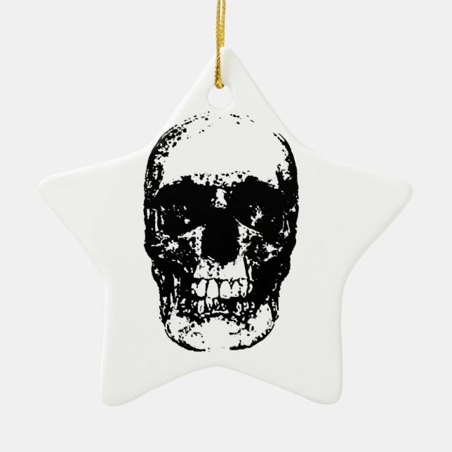 Schwarz-Weiß-Pop Skull Keramik Ornament (Vorne)