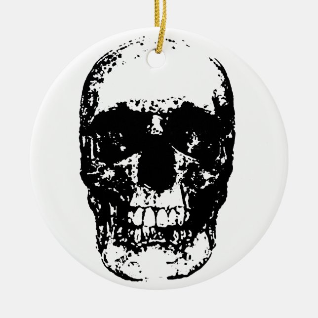 Schwarz-Weiß-Pop Skull Keramikornament (Vorne)