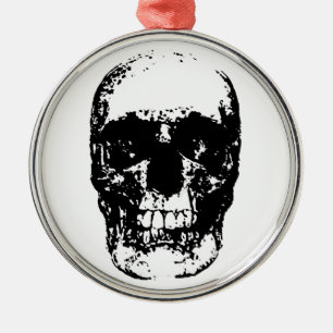 Schwarz-Weiß-Pop Skull Ornament Aus Metall