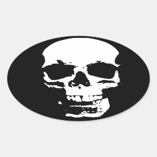 Schwarz-Weiß-Pop Skull Ovaler Aufkleber