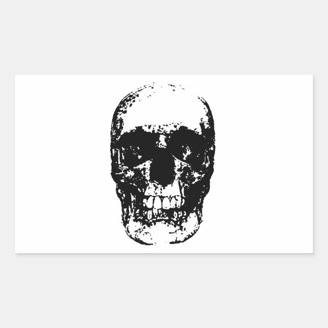 Schwarz-Weiß-Pop Skull Rechteckiger Aufkleber (Vorderseite)