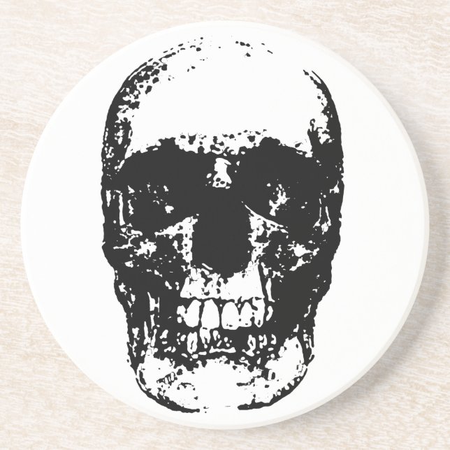 Schwarz-Weiß-Pop Skull Sandstein Untersetzer (Vorne)