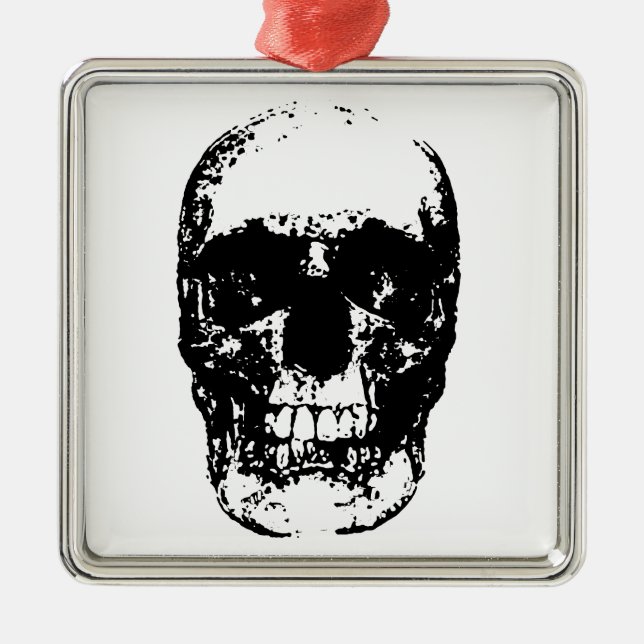 Schwarz-Weiß-Pop Skull Silbernes Ornament (Vorne)