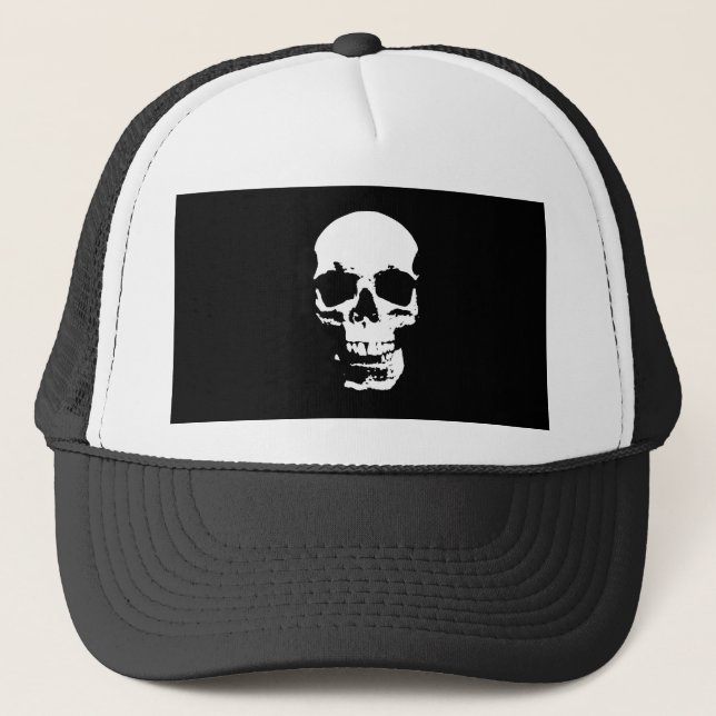 Schwarz-Weiß-Pop Skull Truckerkappe (Vorderseite)