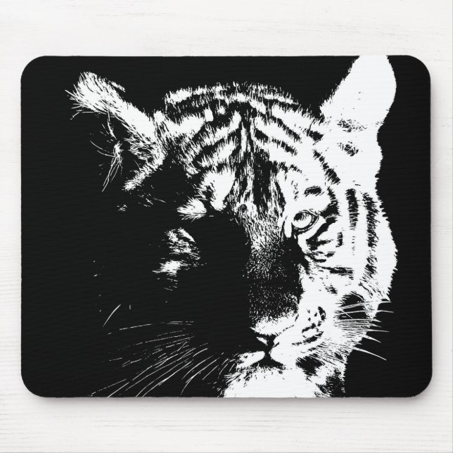 Schwarz-Weiß-Pop Tiger Mousepad (Vorne)