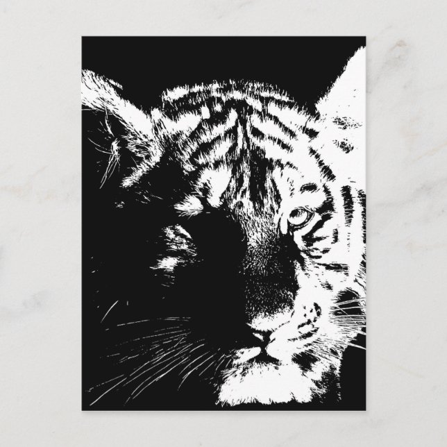 Schwarz-Weiß-Pop Tiger Postkarte (Vorderseite)