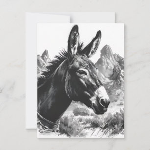 Schwarz-Weiß-Porträt eines Esels im Südwesten Postkarte