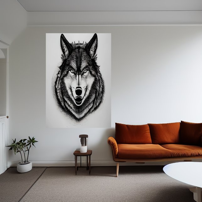 Schwarz-Weiß-Porträt eines Wolfs | AI Art Poster (Von Creator hochgeladen)