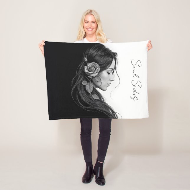 Schwarz-Weiß-Porträt schöner Frauenkunst Fleecedecke (Beispiel)