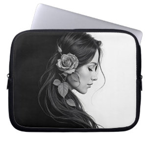 Schwarz-Weiß-Porträt schöner Frauenkunst Laptopschutzhülle