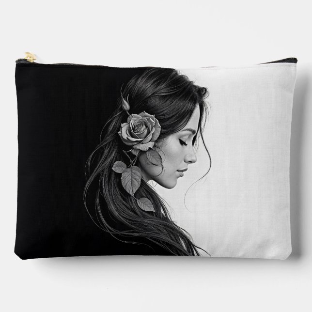 Schwarz-Weiß-Porträt schöner Frauenkunst Zubehörtasche (Vorderseite)
