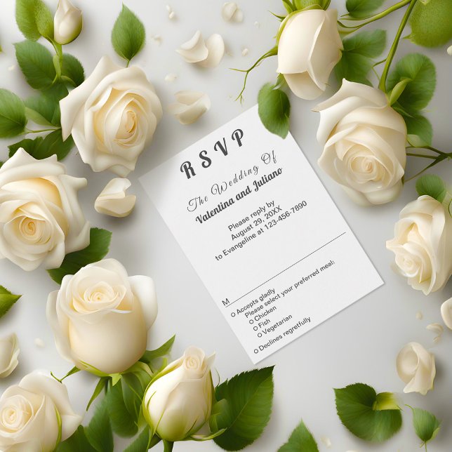 Schwarz-Weiß-Porträtformat-Hochzeitsszenario RSVP Karte (Black and white portrait format wedding RSVP)