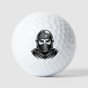 Schwarz-weiß-Porträtkopf eines männlichen Ninja-Kr Golfball