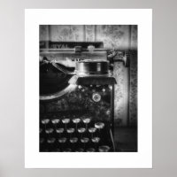 Schwarz-weiß Posterprint einer Vintage-Schreibmasc