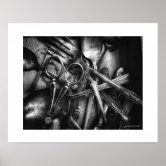 Schwarz-weiß Posterprint mit Vintage-Besteck Poster