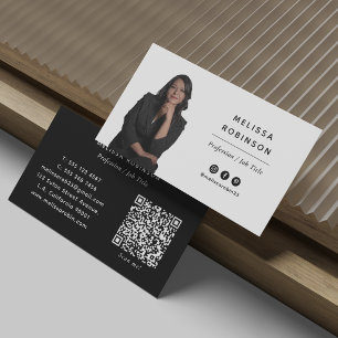 Schwarz-Weiß-Professional-Foto-QR-Code Visitenkarte