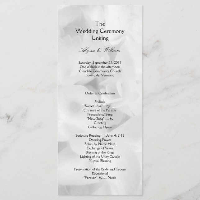 Schwarz-Weiß-Programm für erschwingliche Hochzeite Programm (Vorderseite)
