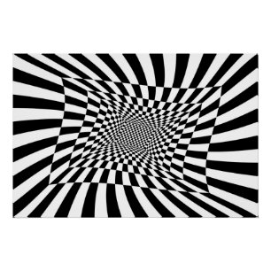 Schwarz-Weiß-Psychedelic-Schachbrett Poster