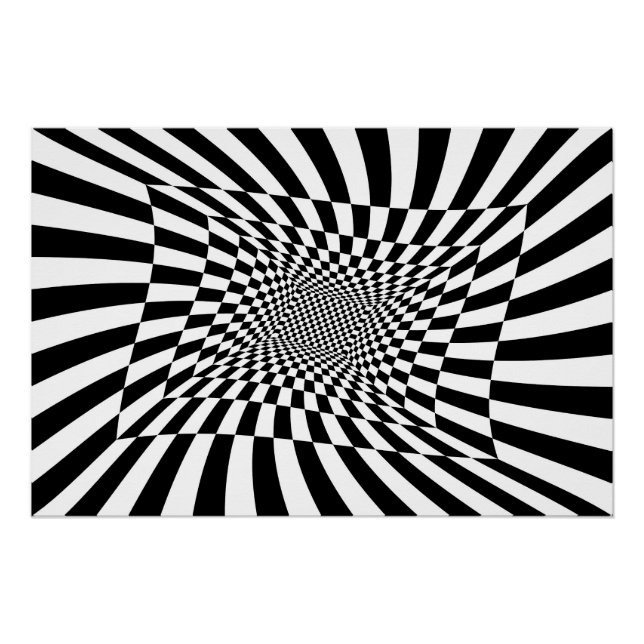 Schwarz-Weiß-Psychedelic-Schachbrett Poster (Vorderseite)