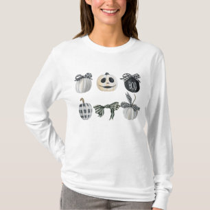 Schwarz-weiß Pumpkin Coquette Bow Halloween T-Shirt