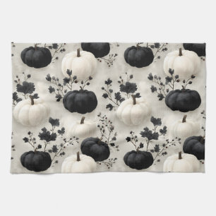 Schwarz-Weiß-Pumpkin-Falldesign Geschirrtuch