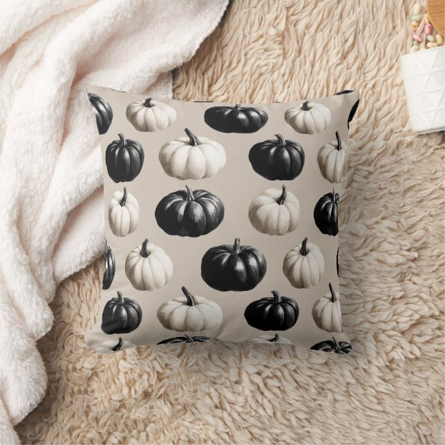 Schwarz-Weiß-Pumpkin-Falldesign Kissen (Decke)