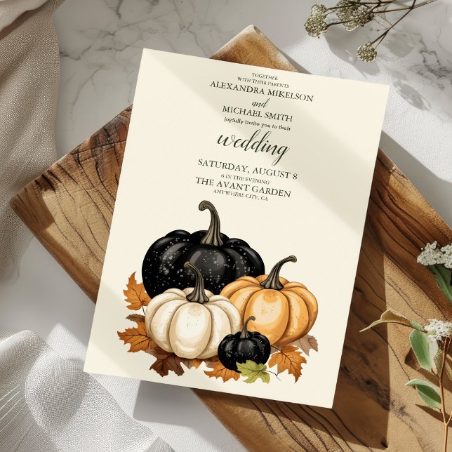 Schwarz-Weiß-Pumpkin-Hochzeit Einladung (Von Creator hochgeladen)