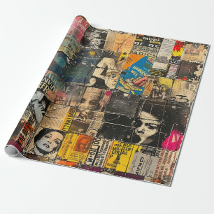 Schwarz-Weiß-Punk-Rock-Comic-Collage-Raster Geschenkpapier