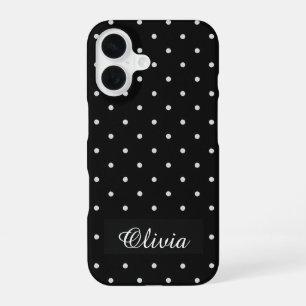 Schwarz-Weiß-Punkt-Kundenname iPhone 16 Hülle