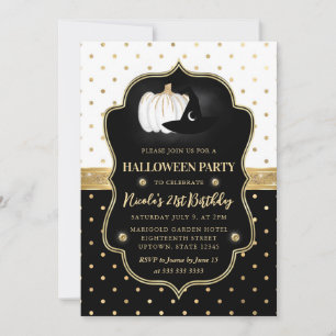 Schwarz-Weiß-Punkte-Halloween-21.-Geburtstag Einladung