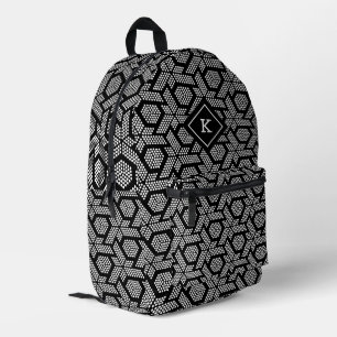Schwarz-Weiß-Punkte in einem geometrischen Muster Bedruckter Rucksack