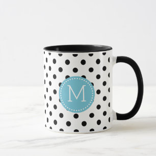 Schwarz-Weiß-Punktmuster mit blauen Akzenten Tasse