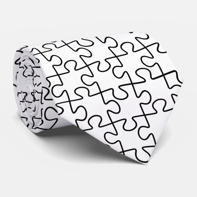 Schwarz-Weiß-Puzzle-Muster Necktie Krawatte (Gerollt)
