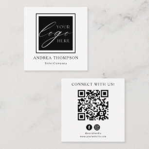 Schwarz-Weiß-QR-Code Benutzerdefiniertes Logo Verb Quadratische Visitenkarte