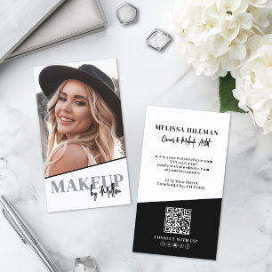 Schwarz Weiß QR-Code Foto Make-up Vertikal Visitenkarte