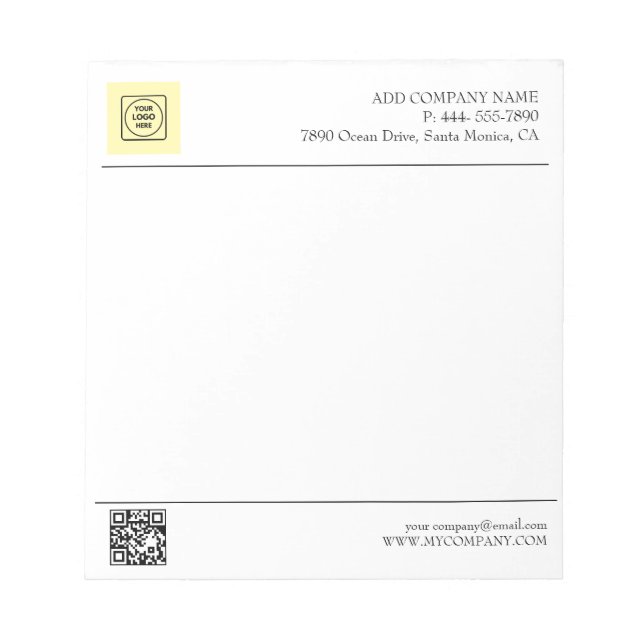 Schwarz-Weiß-QR-Code Geschäftslogo Modern  Notizblock (Vorderseite)